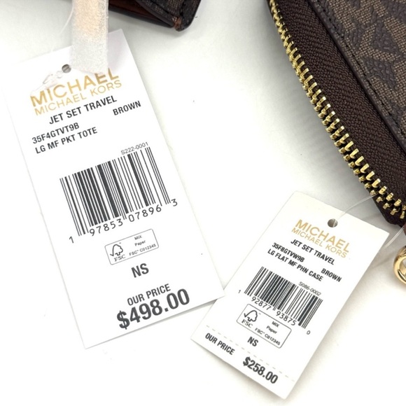 Michael Kors Jet Set Large Signature Logo Tote Bag & Flat Phone Case Wallet Set - Picture 15 of 15